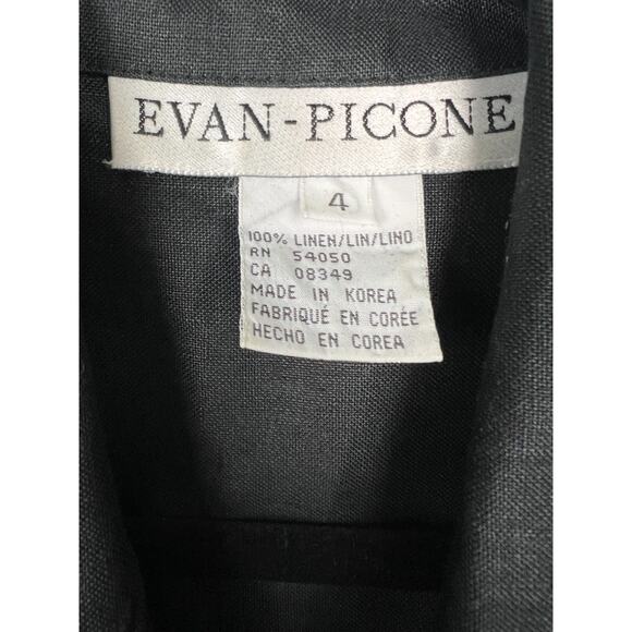 Vintage 80s Evan Picone Black Collard Linen Maxi Shirt Dress Size 4 Classic - Picture 2 of 8